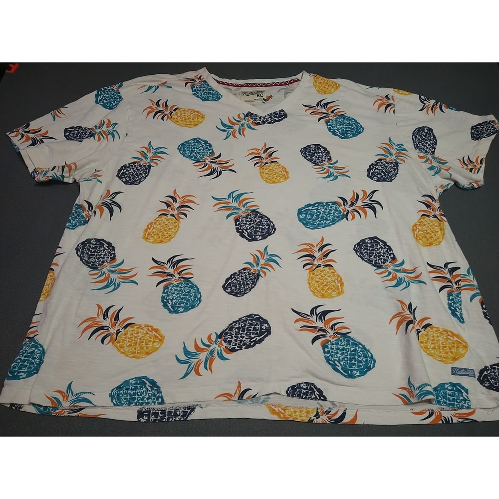 Huntington BC T-Shirt Men 3XL White Pineapple Tropical Cruising Short Sleeve